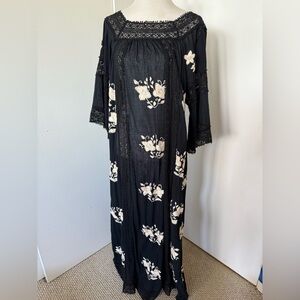 Florabella Black and Cream Floral Long Sleeve coverup